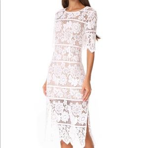 For Love & Lemons Lace Midi Dress with High Slit
